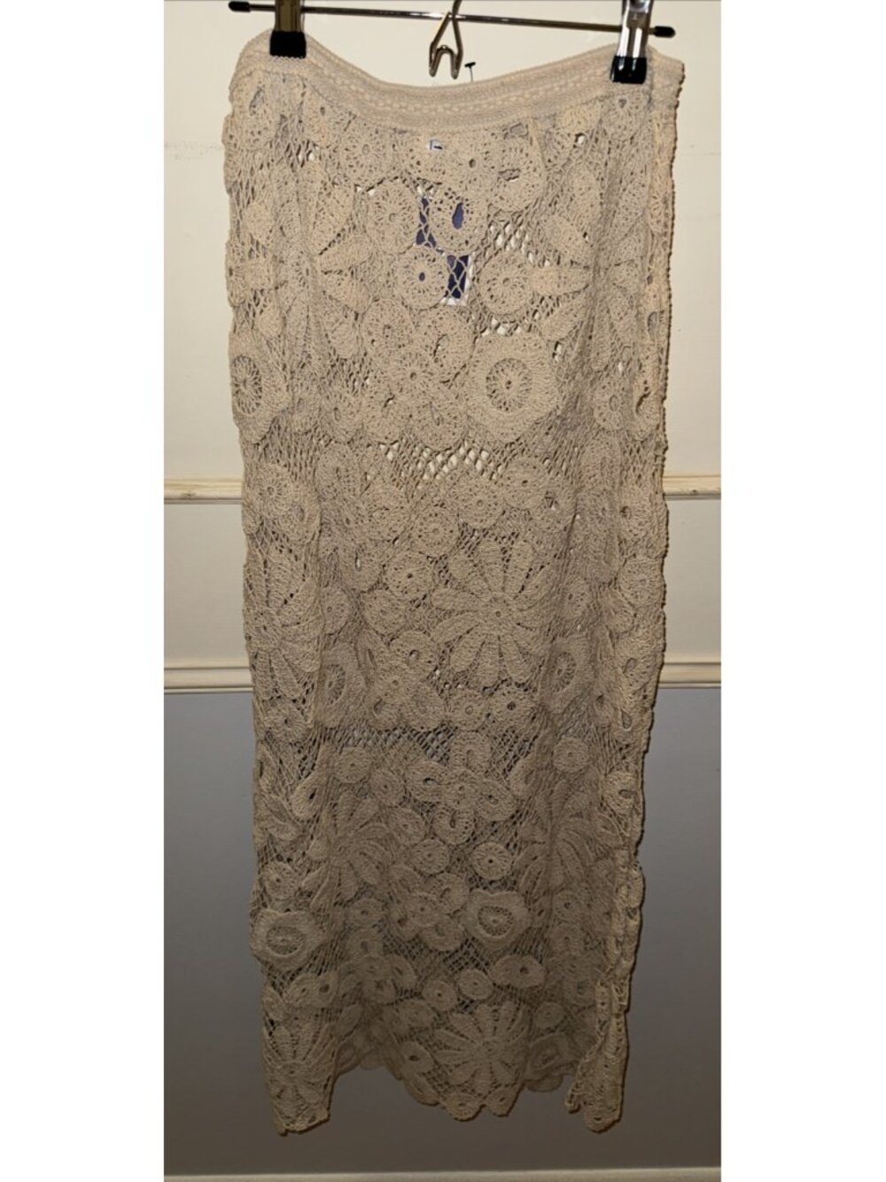 NWT Riviera Crochet Maxi Skirt Ecru Beige Sm/Med Boho Festival Beach Coastal